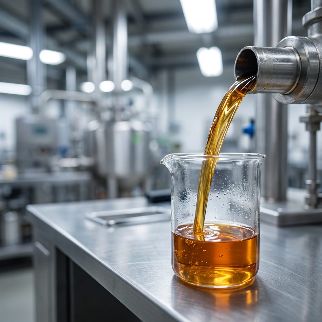 Low-sulphur diesel being poured for quality testing, representing BRONCI's Diesel EN590 10PPM supply